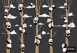 Sevimli pandalar ağaçta çocuk odası duvar kağıdı f2332