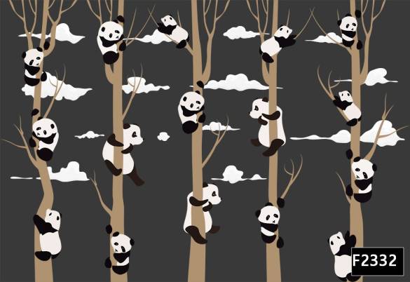 Sevimli pandalar ağaçta çocuk odası duvar kağıdı f2332 - 0