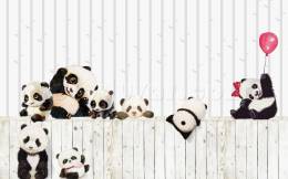 Sevimli Pandalar Ahşap Lambri bebek duvar kağıdı