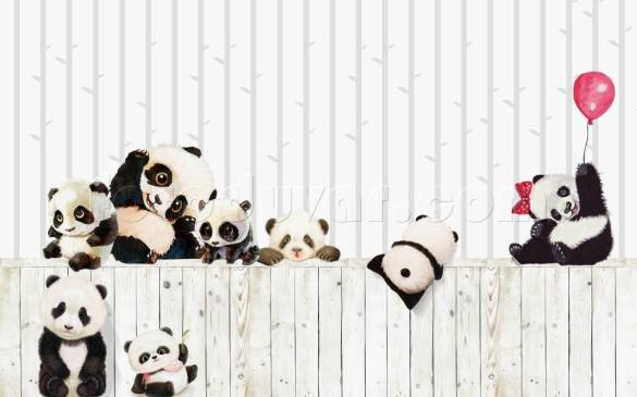 Sevimli Pandalar Ahşap Lambri bebek duvar kağıdı - 0