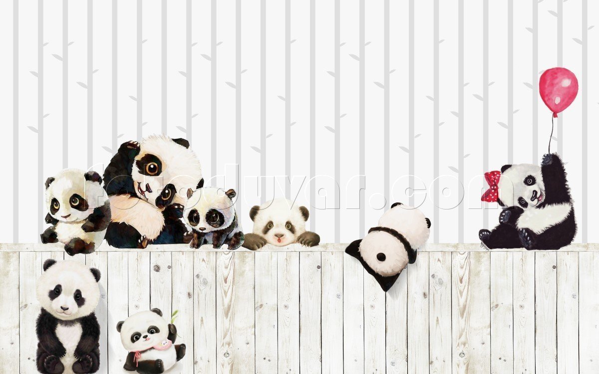 Neşeli pandalar çocuk odası duvar kağıdı bebek odası duvar kağıdı