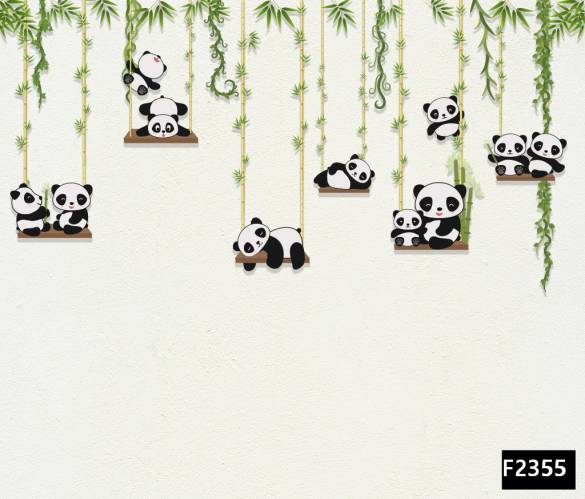 Sevimli pandalar salıncak çocuk odası duvar kağıdı f2355 - 0