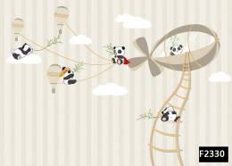 Sevimli pandalar zeplin uçan balon çocuk odası duvar kağıdı f2330