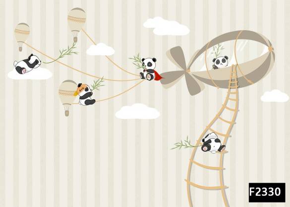 Sevimli pandalar zeplin uçan balon çocuk odası duvar kağıdı f2330 - 0