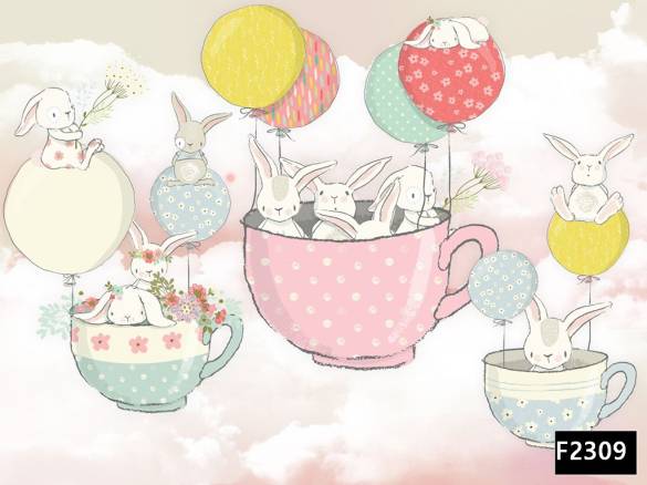 Sevimli tavşanlar balonlar çocuk odası duvar kağıdı f2309 - 0