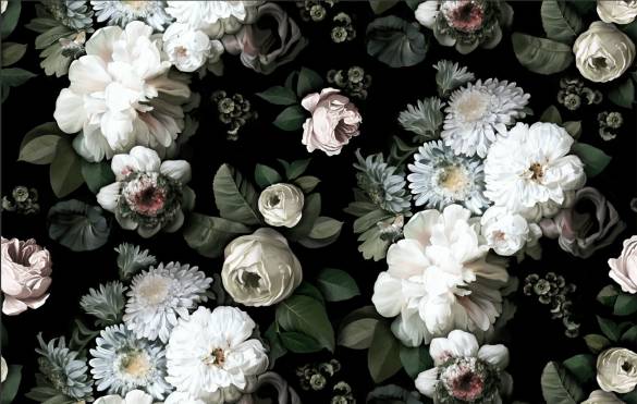 Siyah Beyaz Çiçekli Duvar Kağıdı - 4