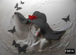 Siyah şapkalı kadın kelebekler 3d duvar kağıdı f3014