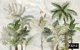 Tropikal ağaçlar papağanlar 3d duvar kağıdı f3212