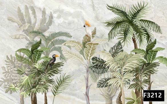 Tropikal ağaçlar papağanlar 3d duvar kağıdı f3212 - 0