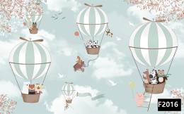 Uçan balonda hayvanlar gökyüzü çocuk odası duvar kağıdı f2016