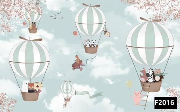 Uçan balonda hayvanlar gökyüzü çocuk odası duvar kağıdı f2016 - 0