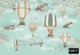 Uçan balonda hayvanlar uçaklar çocuk odası duvar kağıdı f2017