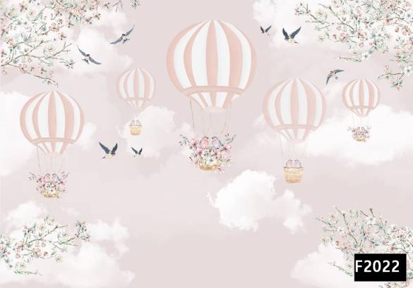 Uçan balonda kuşlar gökyüzü çocuk odası duvar kağıdı f2022 - 0