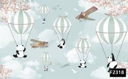 Uçan balonda sevimli pandalar çocuk odası duvar kağıdı f2318