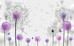Uçuşan Çiçekler lila pembe renk kelebekli duvar kağıdı