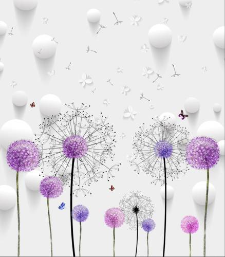 Uçuşan Çiçekler lila pembe renk kelebekli duvar kağıdı - 1