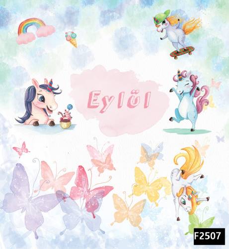 Unicornlar kelebekler çocuk odası duvar kağıdı f2507 - 0