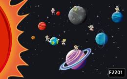Uzay renkli gezegenler güneş çocuk odası duvar kağıdı f2201