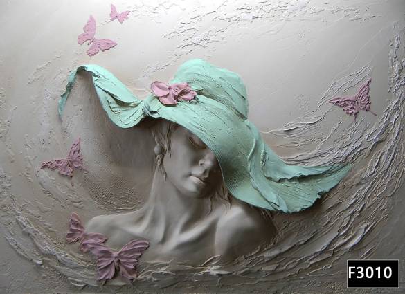 Yeşil şapkalı kadın kelebekler 3d duvar kağıdı f3010 - 0