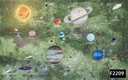 Yeşil uzay renkli gezegenler çocuk odası duvar kağıdı f2209