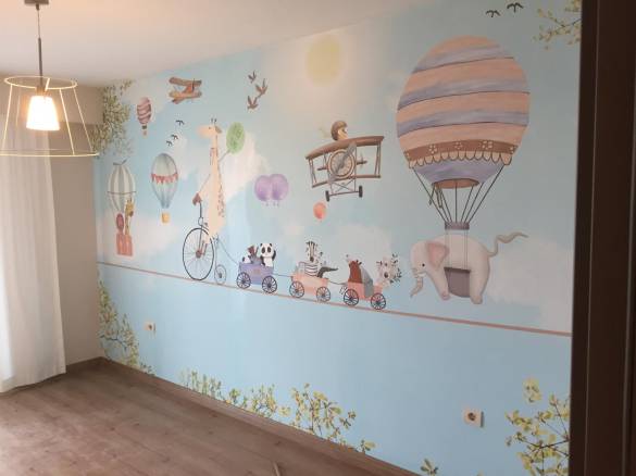 Zürafalı çocuk odası duvar kağıdı bebek odası duvar kağıdı